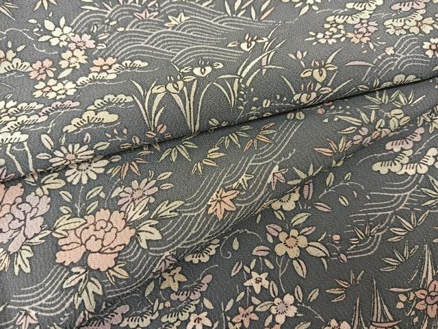 平和屋着物▽上質な小紋 単衣 立波松竹梅花文 正絹 逸品 BAAS8059yc