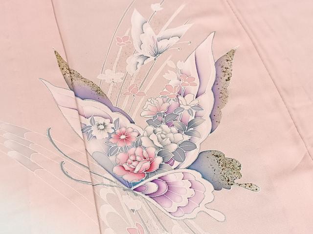 平和屋着物▽訪問着 単衣 花蝶文 暈し染め 金銀彩 正絹 逸品 BAAS8068yc