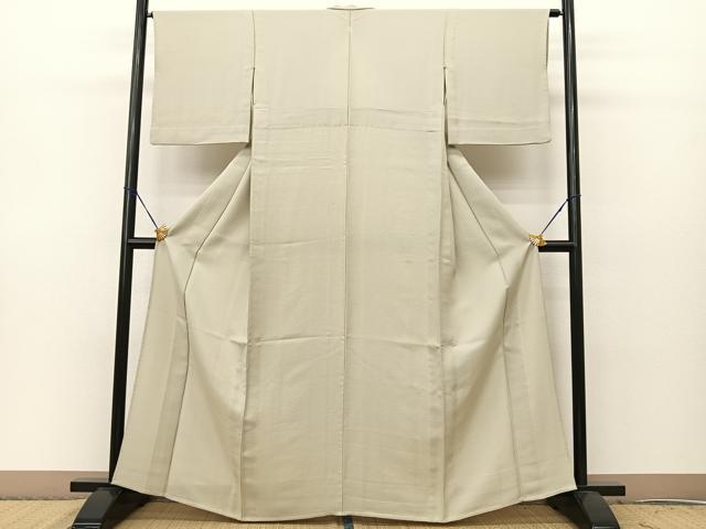 平和屋着物▽上質な色無地 単衣 横段地紋 砂色 正絹 逸品 BAAS8185yc