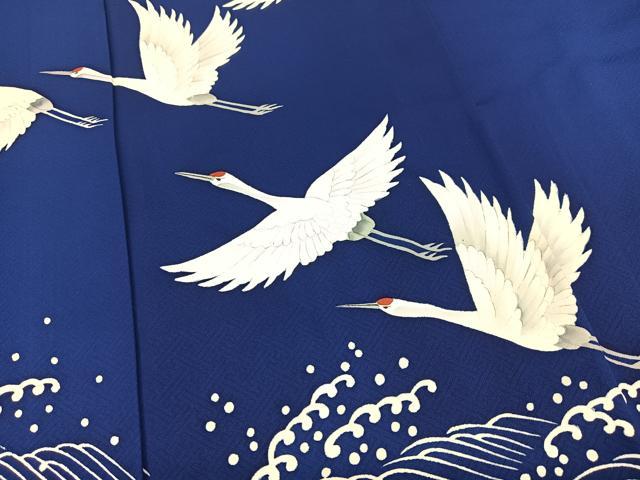 平和屋着物▽訪問着 単衣 手描き 立波飛鶴文 正絹 逸品 BAAS8186yc