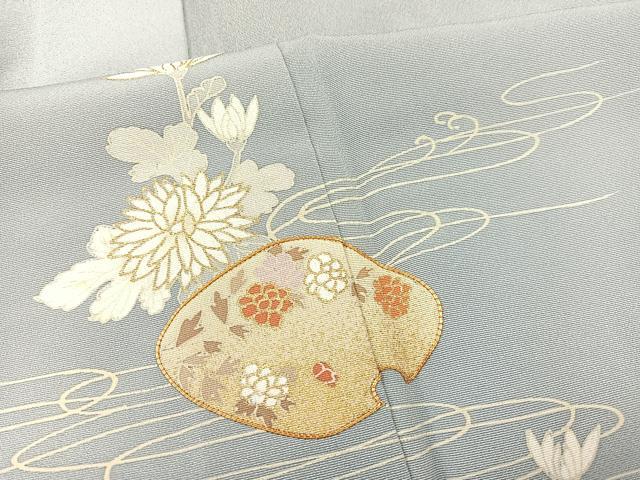 平和屋着物▽訪問着 単衣 駒刺繍 流水花文 金彩 鈴乃屋扱い 正絹 逸品 BAAS8310hv