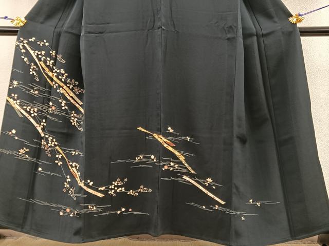 平和屋着物▽訪問着 単衣 刺繍 鬘帯花文 濃紺地 金彩 正絹 逸品 BAAS8335hv