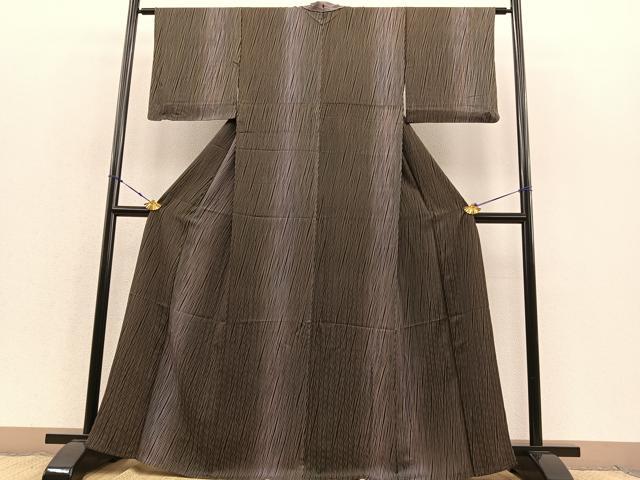 平和屋着物▽上質な小紋 単衣 斜線 暈し染め 黒地 正絹 逸品 BAAS8336hv