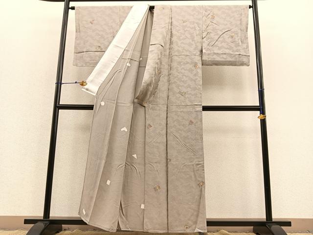 平和屋着物▽上質な小紋 単衣 幾何学文 正絹 逸品 未使用 BAAS8339hv