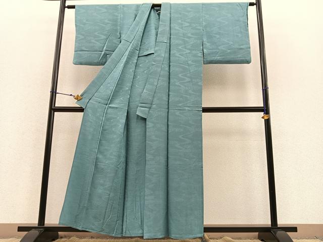 平和屋着物▽上質な色無地 単衣 竜田川地紋 薄青色 正絹 逸品 BAAS8346hv