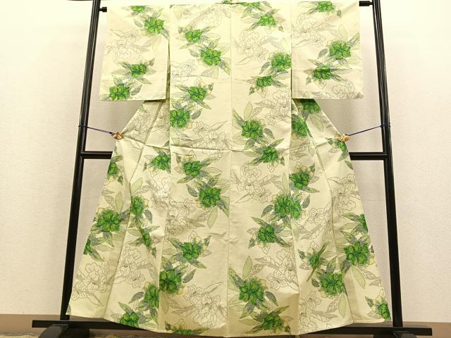 平和屋着物▽上質な小紋 単衣 草花文 正絹 逸品 BAAS8354hv