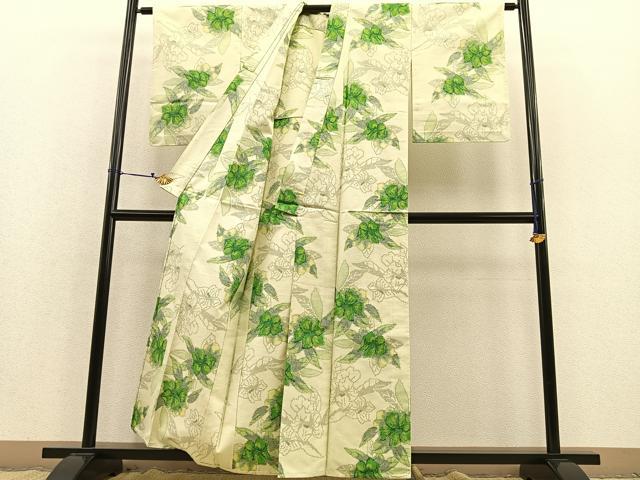 平和屋着物▽上質な小紋 単衣 草花文 正絹 逸品 BAAS8354hv