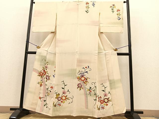平和屋着物▽訪問着 単衣 草花文 暈し染め 金彩 正絹 逸品 BAAS8362hv