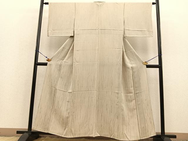 平和屋着物▽上質な色無地 単衣 木目地紋 絹鼠色 正絹 逸品 BAAS8365hv