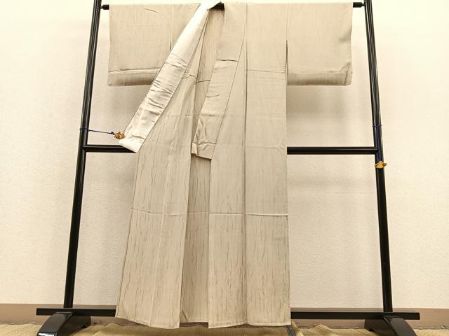 平和屋着物▽上質な色無地 単衣 木目地紋 絹鼠色 正絹 逸品 BAAS8365hv