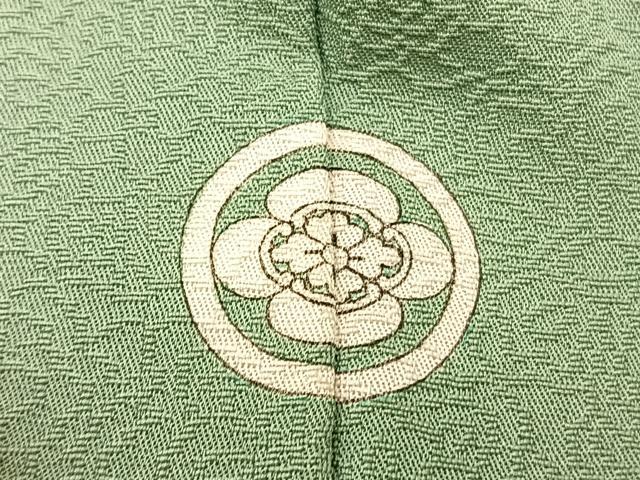 平和屋着物▽上質な色無地 単衣 貝合せ地紋 若葉色 正絹 逸品 BAAS8366hv
