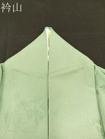 平和屋着物▽上質な色無地 単衣 貝合せ地紋 若葉色 正絹 逸品 BAAS8366hv