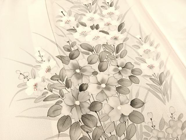 平和屋着物▽訪問着 単衣 手描き 草花文 正絹 逸品 BAAS8382hv