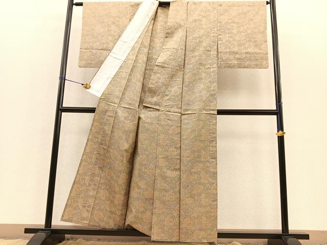 平和屋着物▽上質な紬 単衣 松竹花文 正絹 逸品 BAAS8387hv