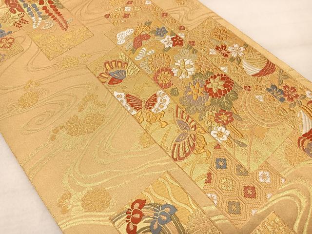 平和屋着物◎六通柄袋帯 短冊花蝶文 金糸正絹 逸品 BAAS8921ui