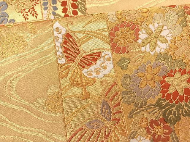 平和屋着物◎六通柄袋帯 短冊花蝶文 金糸正絹 逸品 BAAS8921ui