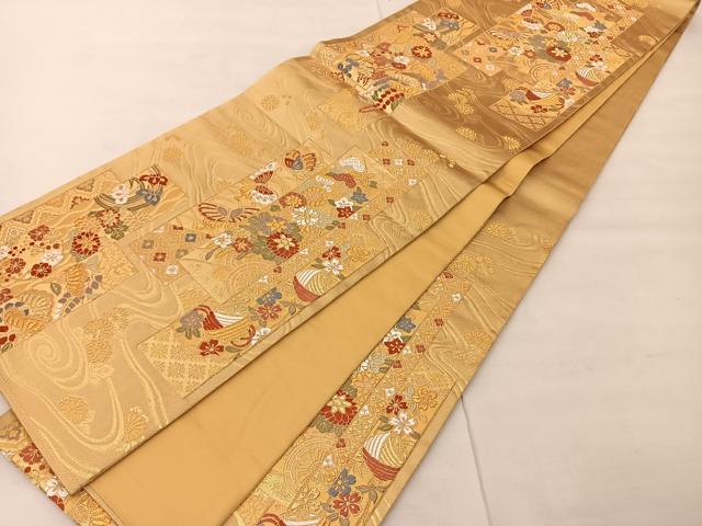 平和屋着物◎六通柄袋帯 短冊花蝶文 金糸正絹 逸品 BAAS8921ui
