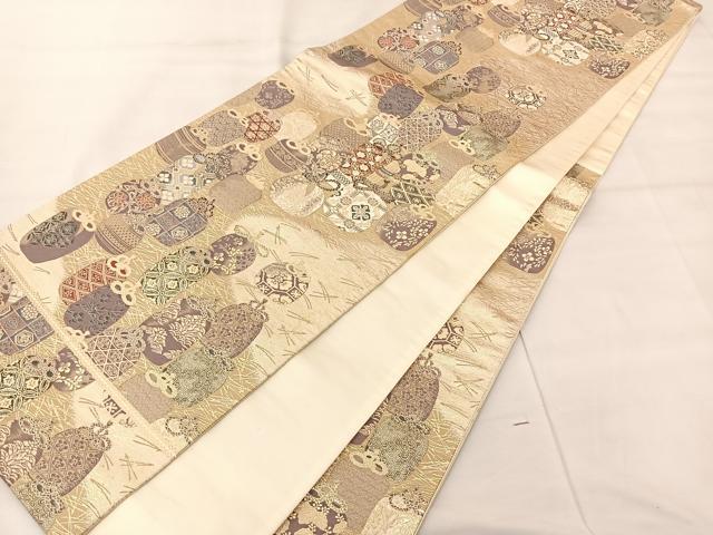 平和屋着物◎六通柄袋帯 布久呂つなぎ 金糸 正絹 逸品 BAAS8936ui