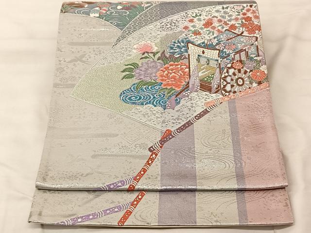 平和屋着物◎六通柄袋帯 地紙花鳥文 金銀糸 正絹 逸品 BAAS8944ui