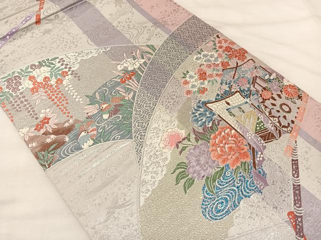 平和屋着物◎六通柄袋帯 地紙花鳥文 金銀糸 正絹 逸品 BAAS8944ui