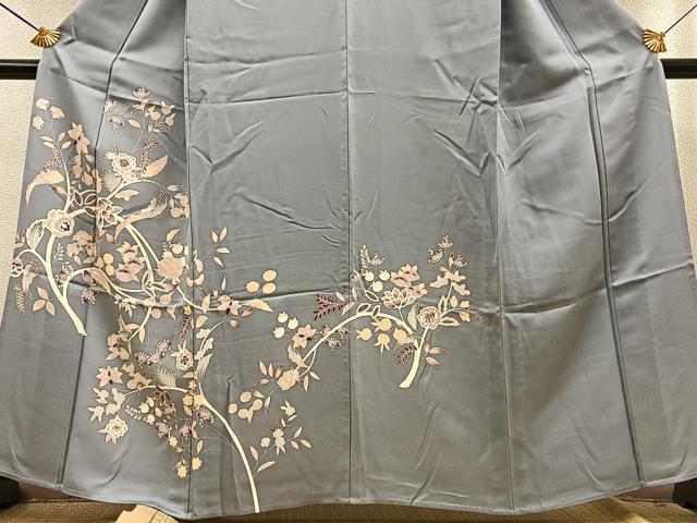 平和屋着物▽訪問着 単衣 草花文 正絹 逸品 BAAS9238ow