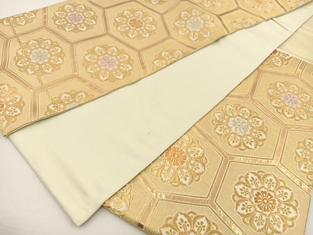 平和屋着物◎六通柄袋帯 亀甲花文 金糸 正絹 逸品 BAAS9380ow