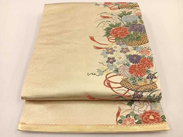 平和屋着物◎六通柄袋帯 唐織 花籠文 金糸 正絹 逸品 BAAS9385ow