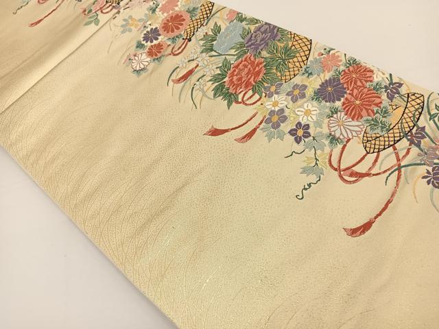 平和屋着物◎六通柄袋帯 唐織 花籠文 金糸 正絹 逸品 BAAS9385ow