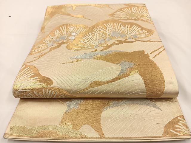 平和屋着物◎六通柄袋帯 飛鶴松文 金銀糸 正絹 逸品 BAAS9416ow