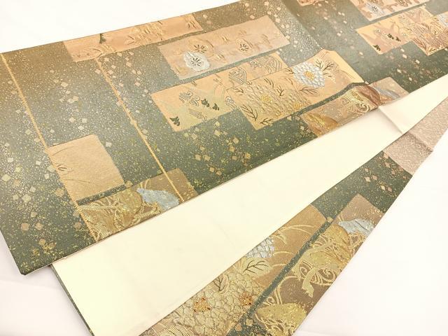 平和屋着物◎西陣 六通柄袋帯 短冊花鳥文 金銀糸 正絹 逸品 BAAS9427ow