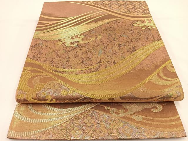 平和屋着物◎六通柄袋帯 流水文 金糸 引箔 正絹 逸品 BAAS9431ow