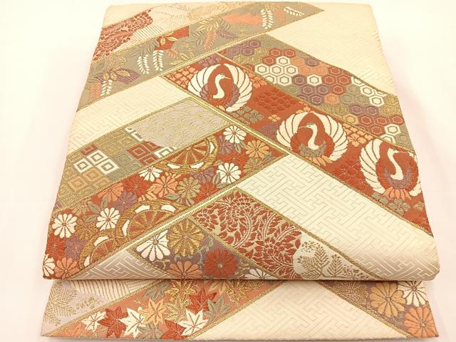 平和屋着物◎六通柄袋帯 唐織 花鳥文 金糸 正絹 逸品 BAAS9450ow