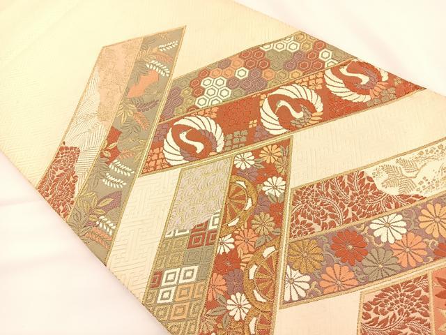 平和屋着物◎六通柄袋帯 唐織 花鳥文 金糸 正絹 逸品 BAAS9450ow