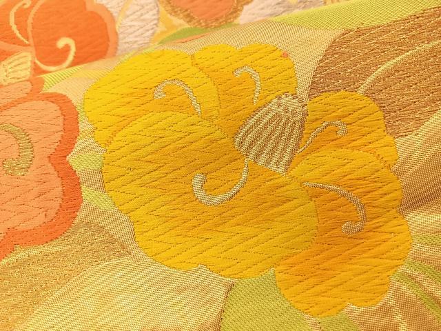 平和屋着物◎六通柄袋帯 唐織 椿文 金銀糸 引箔 正絹 逸品 BAAS9458ow