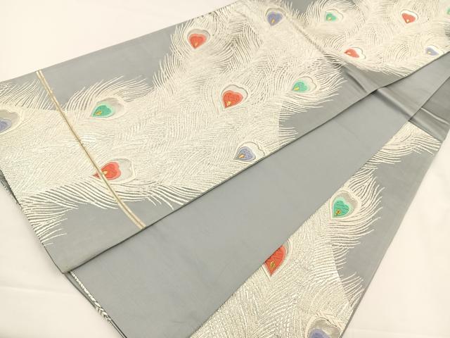 平和屋着物◎六通柄袋帯 唐織 孔雀羽文 金銀糸 正絹 逸品 BAAS9487ow