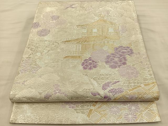 平和屋着物◎900織佐賀錦 六通柄袋帯 風景花文 金銀糸 正絹 逸品 BAAS9510ow
