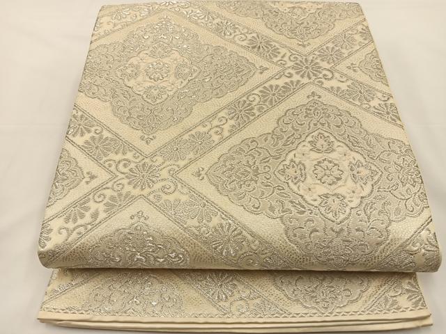 平和屋着物◎六通柄袋帯 唐織 花菱文 銀糸 正絹 逸品 BAAS9531ow