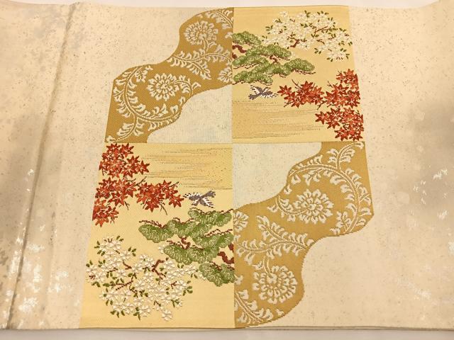平和屋着物◎太鼓柄袋帯 唐織 花鳥文 金糸 正絹 逸品 BAAS9562ow