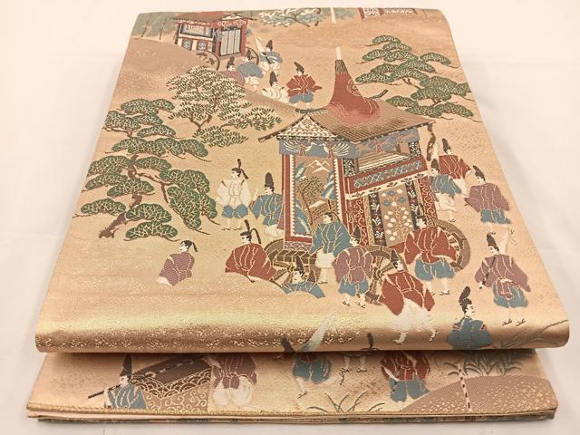 平和屋着物◎六通柄袋帯 唐織 ふたみ絵巻調 金糸 正絹 逸品 BAAS9584ow