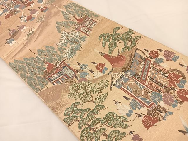 平和屋着物◎六通柄袋帯 唐織 ふたみ絵巻調 金糸 正絹 逸品 BAAS9584ow