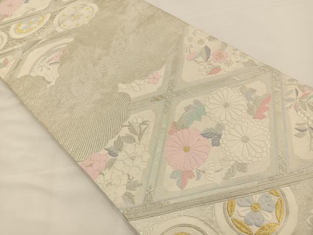 平和屋着物◎六通柄袋帯 唐織 天井草花文 金銀糸 正絹 逸品 BAAS9590ow