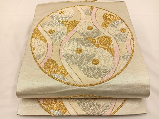 平和屋着物◎六通柄袋帯 唐織 縦枠花丸文 金銀糸 正絹 逸品 BAAS9663ow