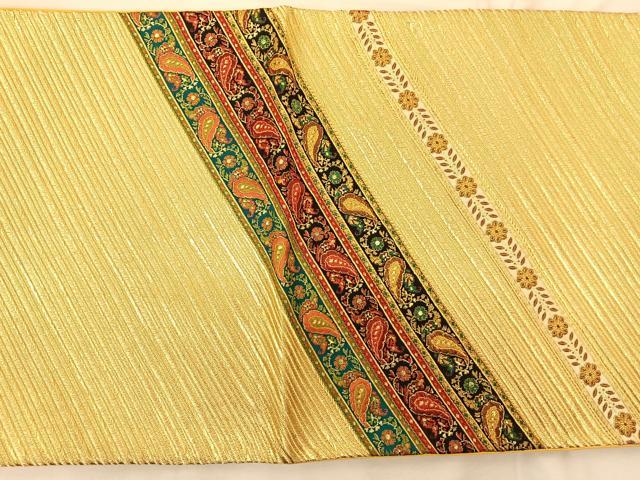 平和屋着物◎西陣じゅらく謹製 太鼓柄袋帯 ペイズリー 金糸 正絹 逸品 BAAS9916du