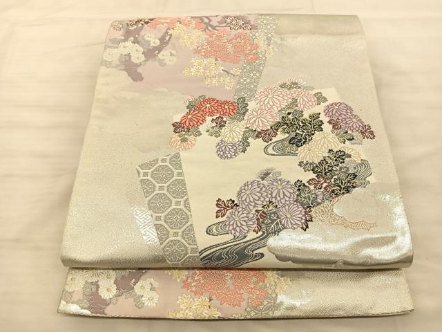 平和屋着物◎六通柄袋帯 唐織 流水花文 金銀糸 正絹 逸品 BAAS9923du