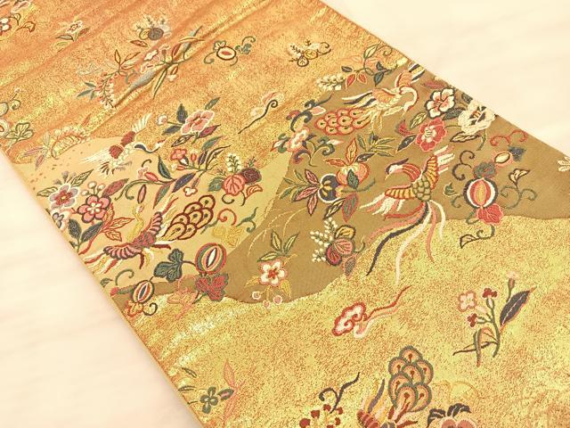 平和屋着物◎六通柄袋帯 唐織 鳳凰花唐草文 金糸 正絹 逸品 BAAS9940du