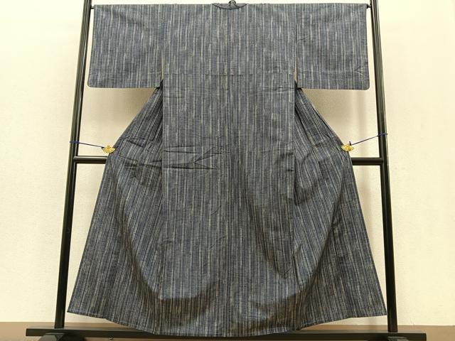 平和屋着物▽上質な紬 単衣 絣縞 正絹 逸品 BAAT0407yt