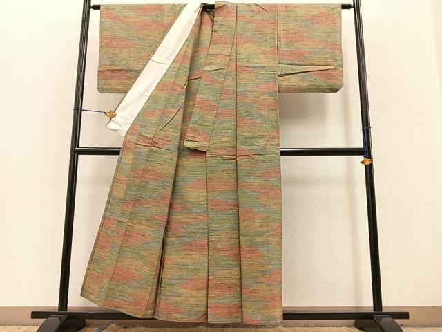 平和屋着物▽上質な紬 単衣 霞文 正絹 逸品 BAAT0427yt
