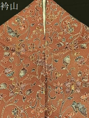 平和屋着物▽上質な小紋 単衣 更紗花唐草文 暈し染め 正絹 逸品 BAAT0434yt