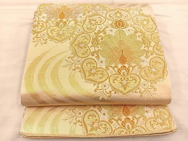 平和屋着物◎六通柄袋帯 正倉院孔雀花文 金糸 正絹 逸品 BAAT0449yt