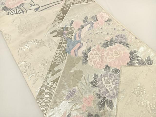 平和屋着物◎六通柄袋帯 唐織 九百錦 プラチナ箔 松皮菱花文 正絹 逸品 BAAT0525yt